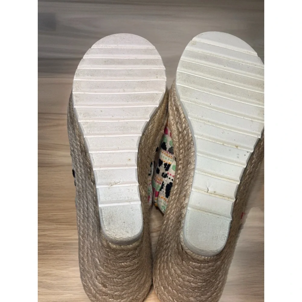 TOMS Monica Wedge Sandals Women 6.5 Multi Color Embroidered Espadrille